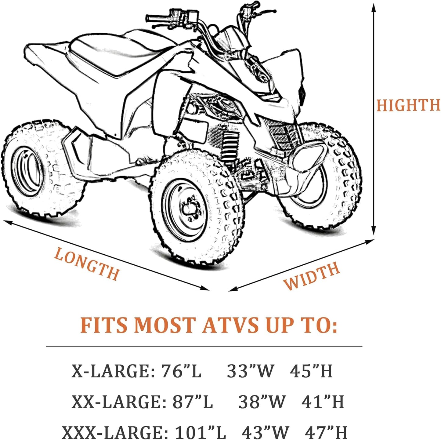 ATV Cover All Weather Outdoor Protection, Heavy Duty 420D Waterproof Oxford Fabric, Quad Bike ATV Cover, XXXL 101inchs Universal Fit, 4 Wheeler Cover fit Polaris Suzuki Arctic Cat