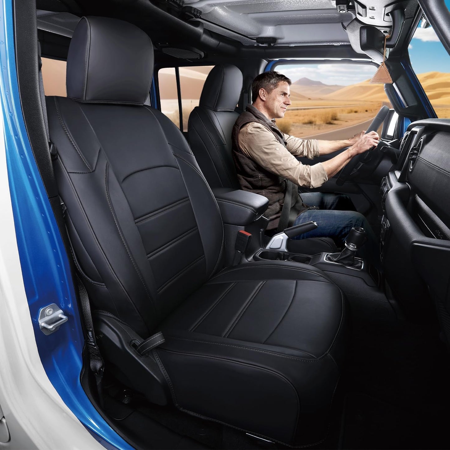 Jeep Gladiator Seat Covers - Premium Quality Faux Leather, Waterproof, Scratch-Resistant, Custom Fit for Jeep Gladiator 2025, 2024, 2023, 2022, 2021, 2020 (Pure Black)