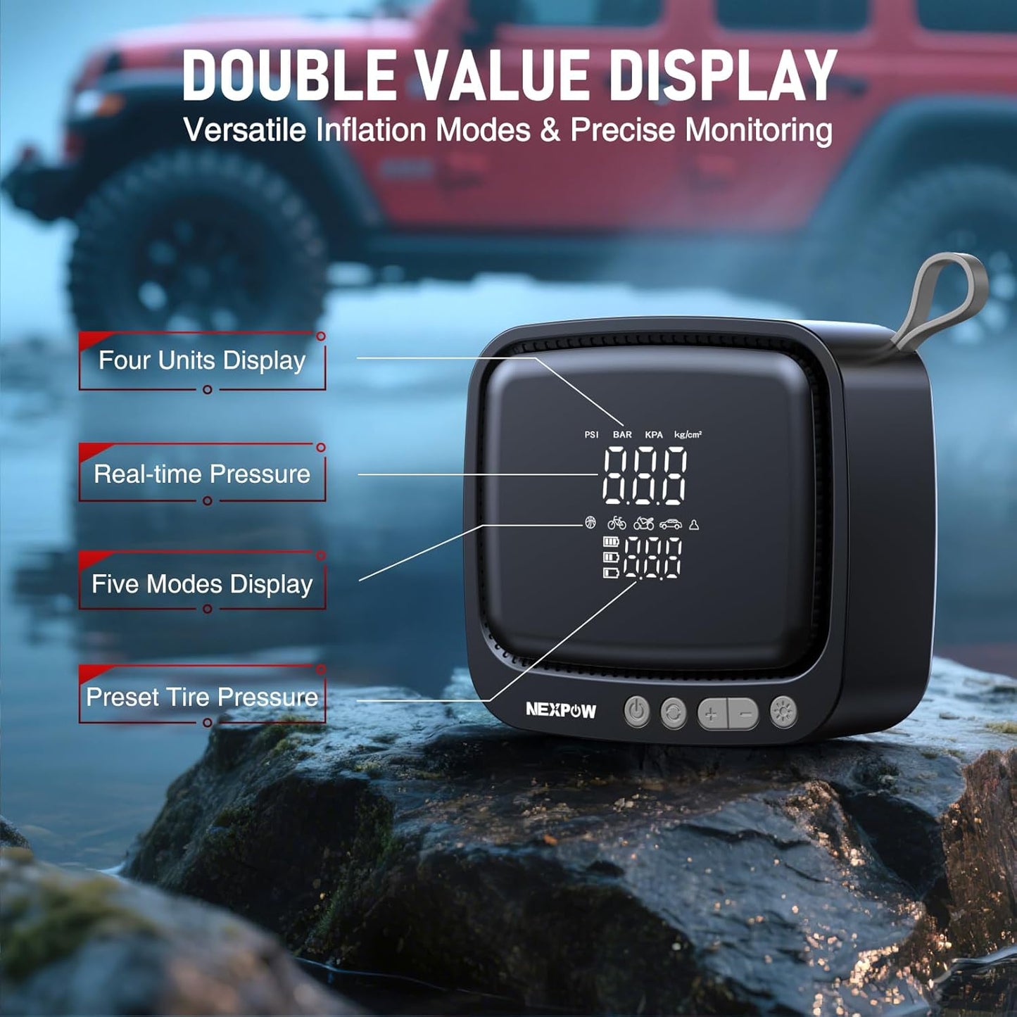 NEXPOW Tire Inflator Portable Air Compressor, 180 PSI Cordless Air Pump for Car Tires with Digital Pressure Gauge & Auto Shut-Off, Air Compressor Portable for Car, Motorcycle, Bicycle, Ball, Gray