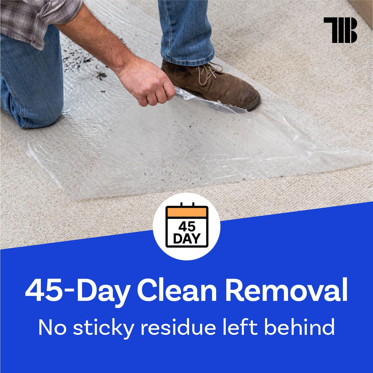 TapeManBlue Carpet Protection Film 36" x 200' roll. Made in The USA. Easy Unwind, Clean Removal, Strongest and Most Durable Plastic Carpet Protector. Clear, Self-Adhesive Surface Protective Film.