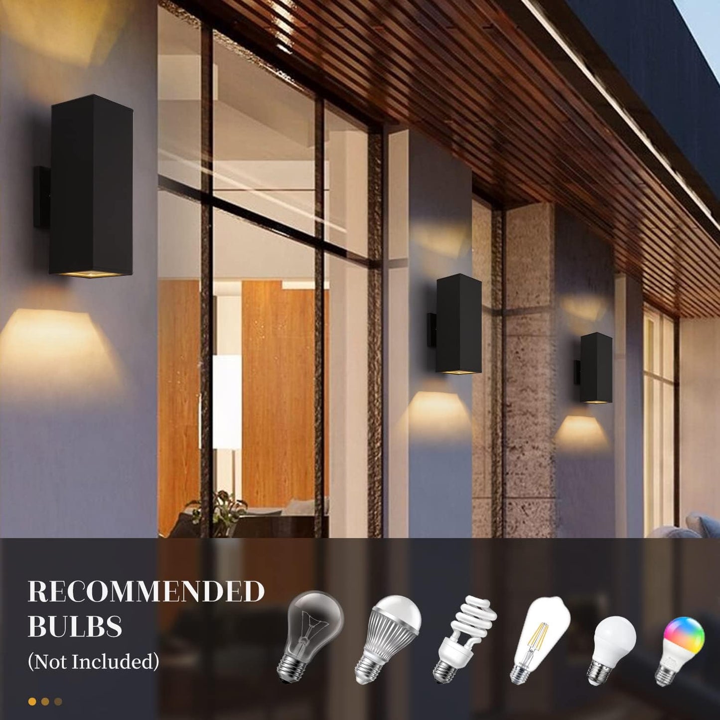 harriet Porch Lights Outdoor Modern - IP64 Waterproof Aluminum and Tempered Glass Cover, 13" Rectangular Up/Down Wall Sconce for Porch, Garage & Patio, Exterior Lighting, Black