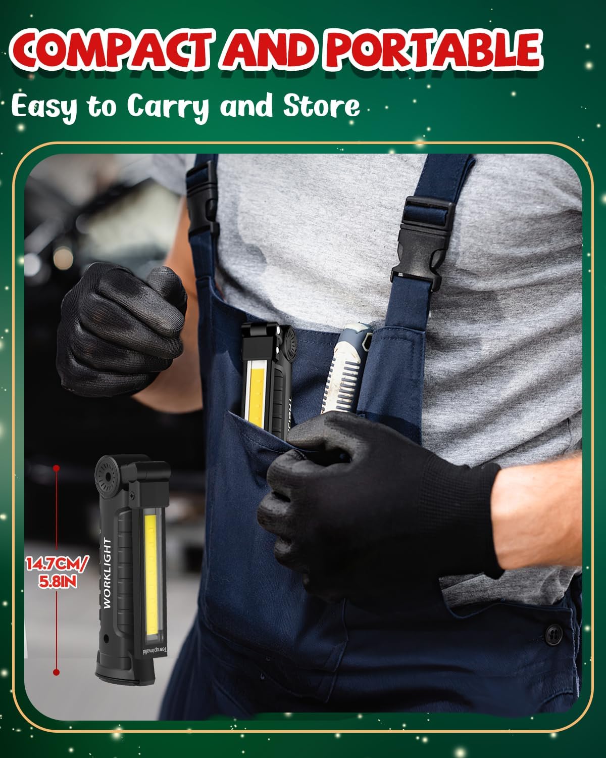 Coquimbo Tool Gifts for Men, Rechargeable LED Work Lights Grill Light with Magnetic Base 5 Modes 360° Rotate Mens Birthday Gifts for Dad Husband Grandpa Boyfriend (4 Pack Green)