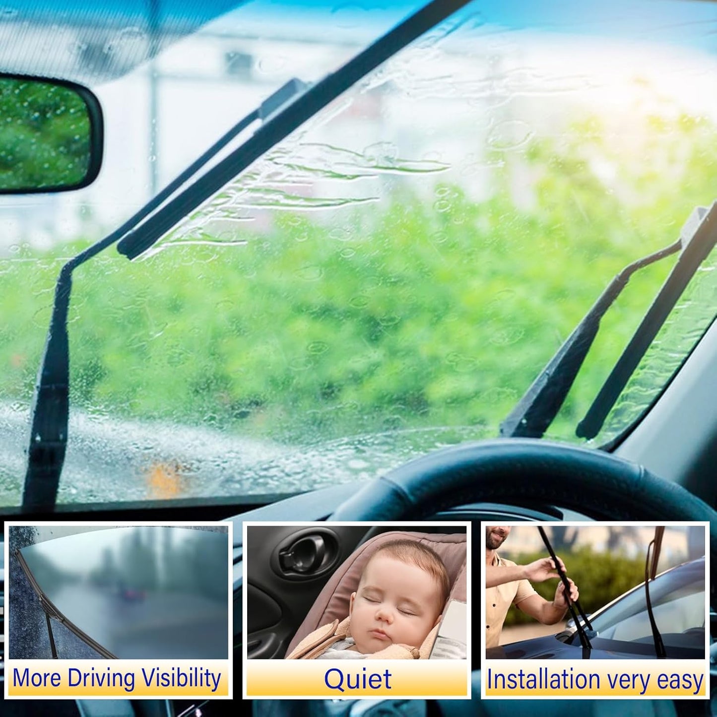 3 wipers Replacement for 2017-2021 2022 2023 2024 Chrysler Pacifica, Windshield Wiper Blades Original Equipment Replacement - 26"/20"/14" (Set of 3) U/J HOOK