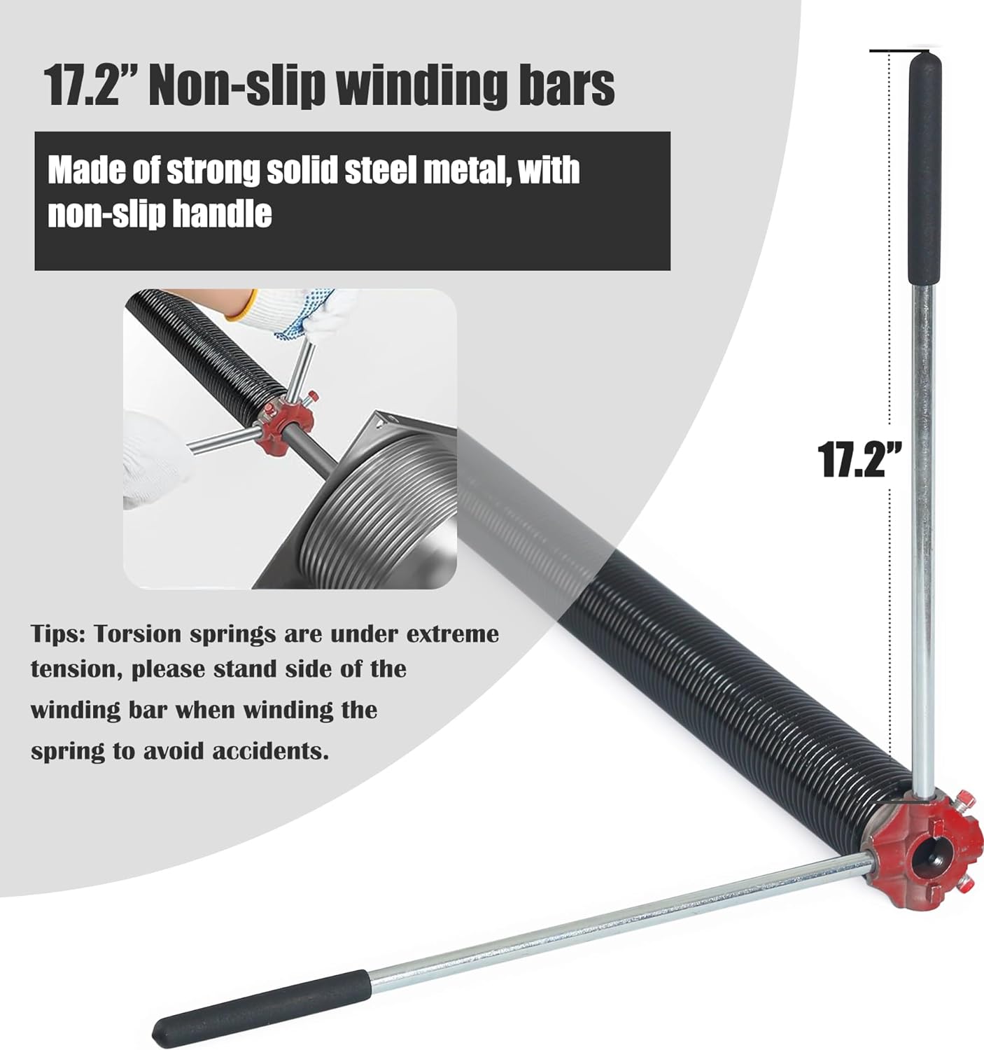 Garage Door Torsion Spring Set, Pair of 2" Electrophoresis Coated Garage Door Spring Replacement with 2 Non-Slip Winding Bars and Bearing, Minimum 16000 Cycles (.218x2x23")