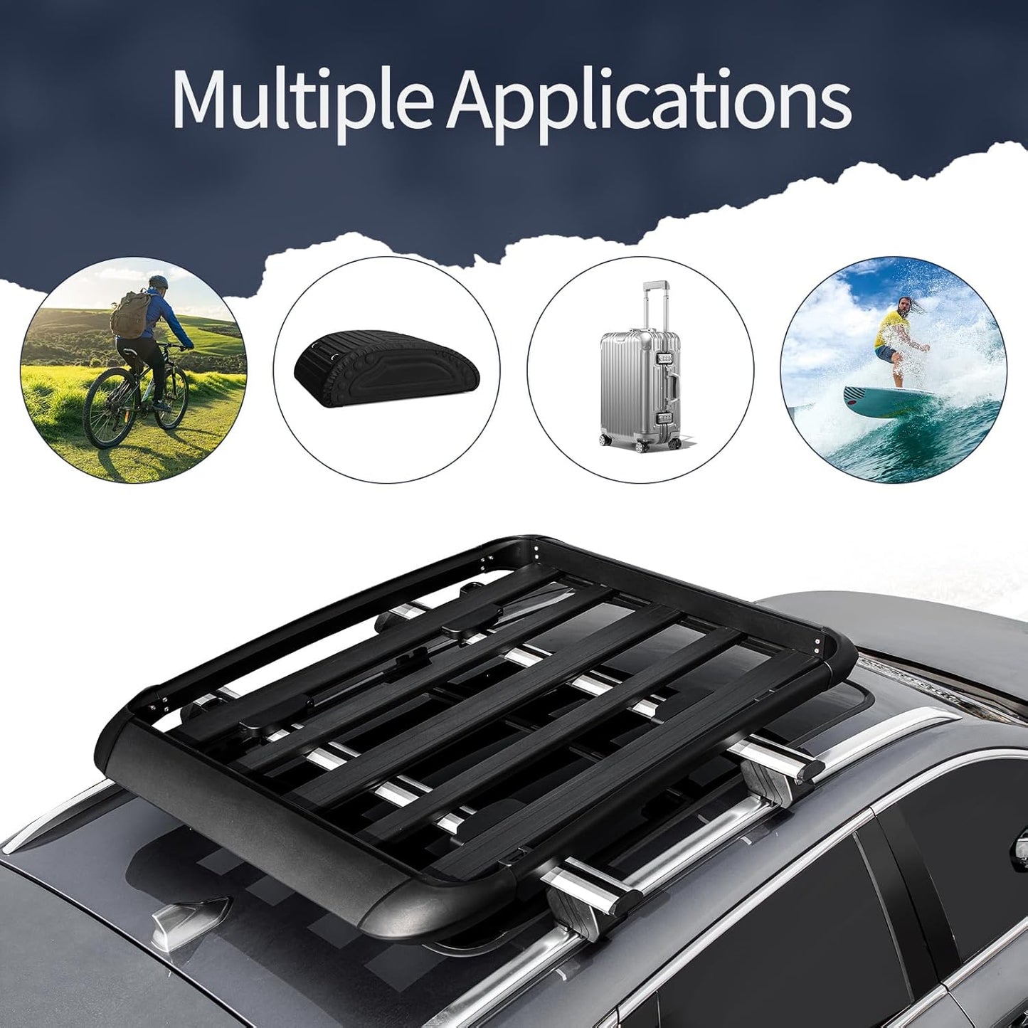 YHAAVLE 55" Cargo Basket,Heavy Duty Vehicle Roof Rack Baskets,Universal Rooftop Cargo Carrier for SUV, Truck, & Car Steel Construction