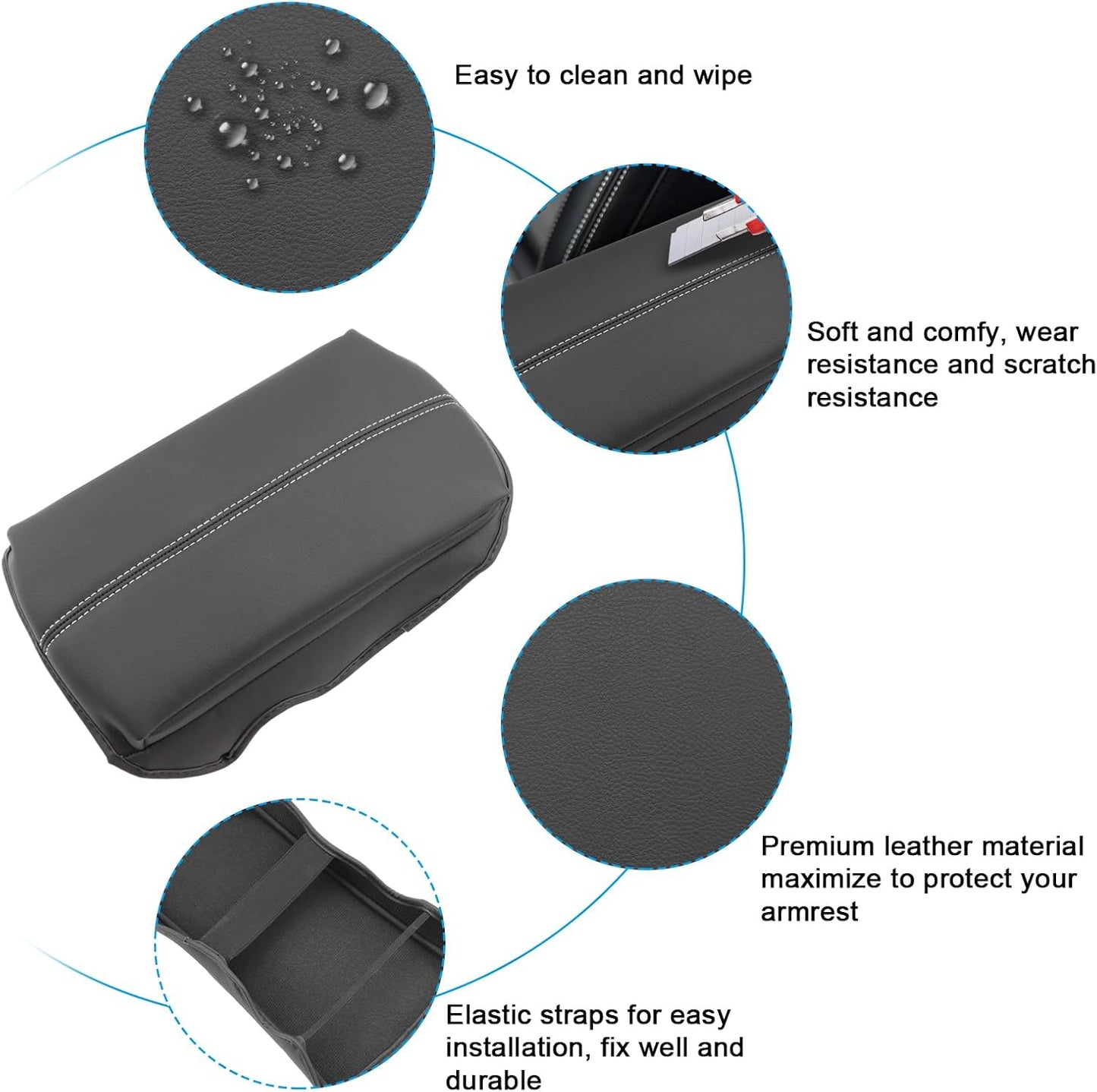 SXCY for 2024 2025 Mustang Armrest Cover (Thickened) for Mustang 2025 Accessories 2024 2025 Mustang Center Console Cover 2025 Mustang Middle Console Cover (Grey Stitched)