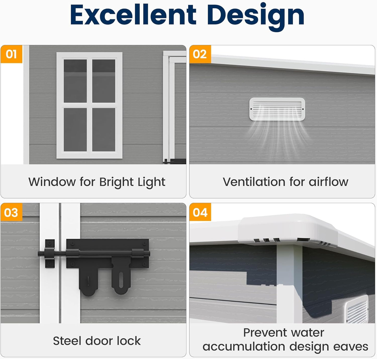 UDPATIO Resin Storage Shed 6 x 6 FT, Outdoor Garden Sheds with Floor Plastic Patio Outdoor Storage Shed with Lockable Door, Gray White