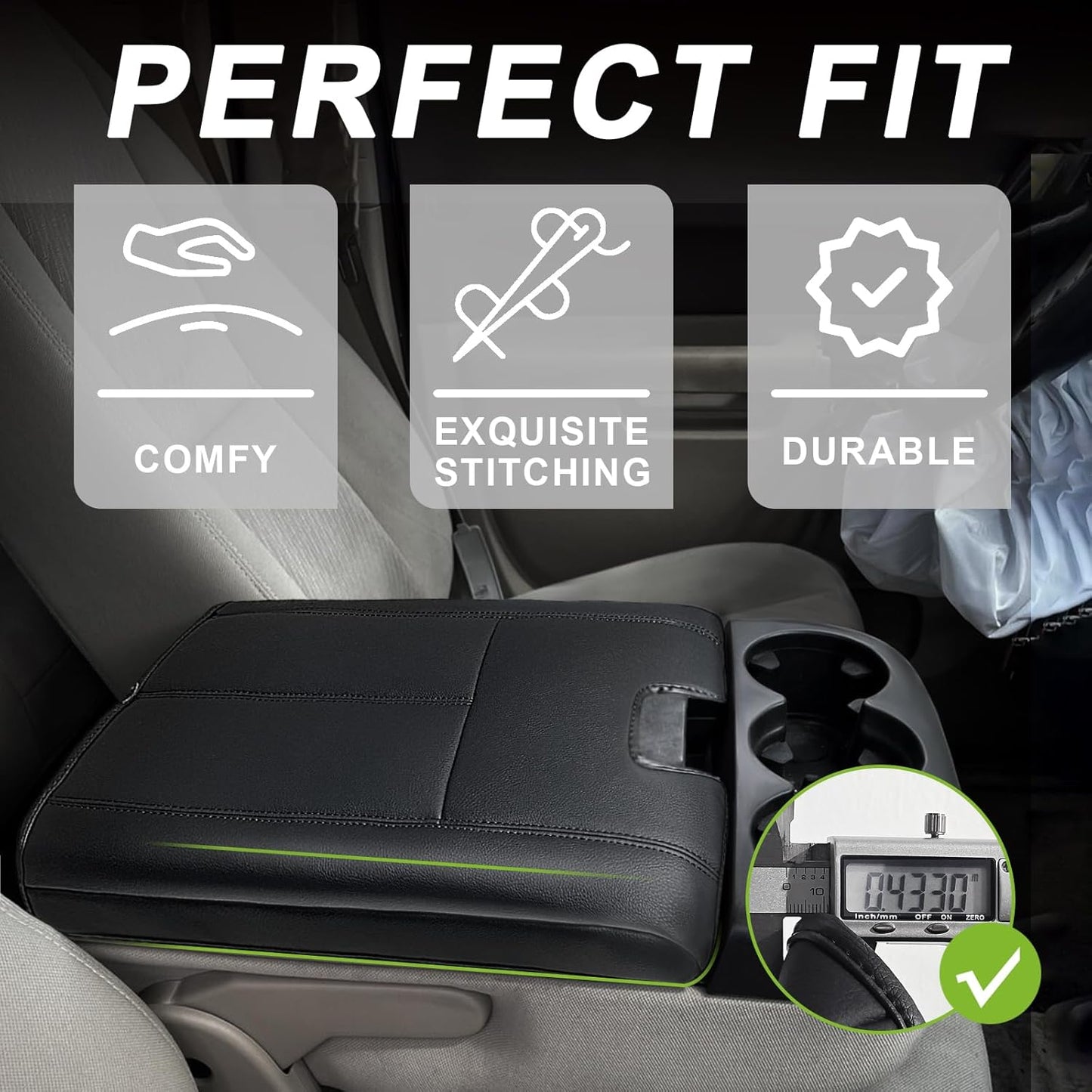 Muslogy Center Console Armrest Cover Compatible with Chevy Silverado/Tahoe & GMC Sierra/Yukon 2007-2013 Comfort Armrest Pad Arm Rest Cushion Vegan Leather Protector Regular Thick(Jump Seat ONLY)