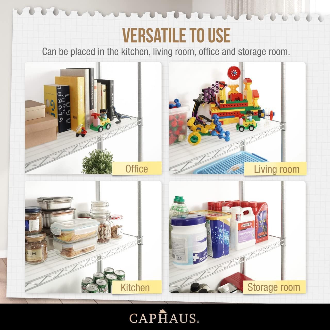 CAPHAUS NSF Adjustable Height Wire Shelving Unit w/Liner, Basement Storage Shelving, Metal Steel Storage Shelves, Garage Shelving Storage Organizer, Utility Shelf, 5-Tier W/Wheels W/Liners, Black