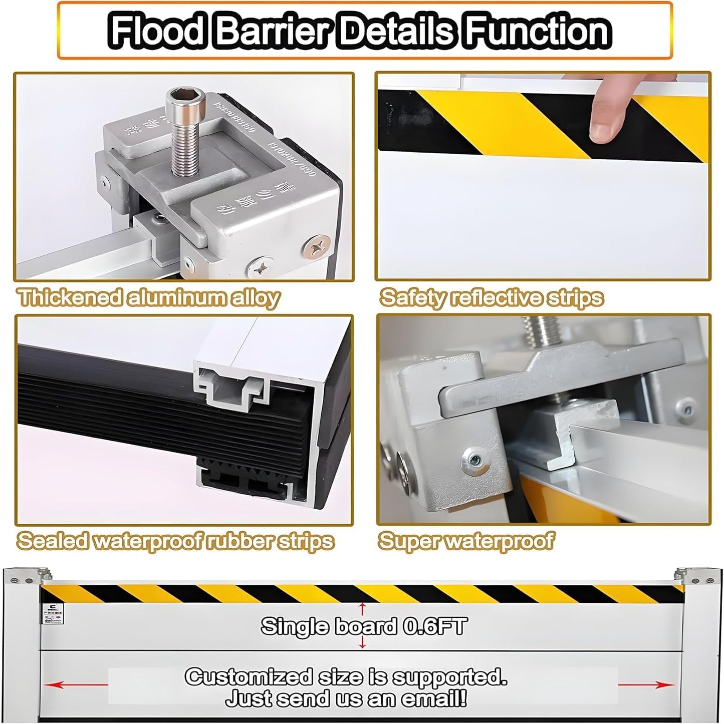 Flood Barriers for Home Exterior - Aluminum Alloy Outdoor Easy Flood Barrier Garage Doors Water Barriers for Flooding,H39.4 Inch/L12.5FT