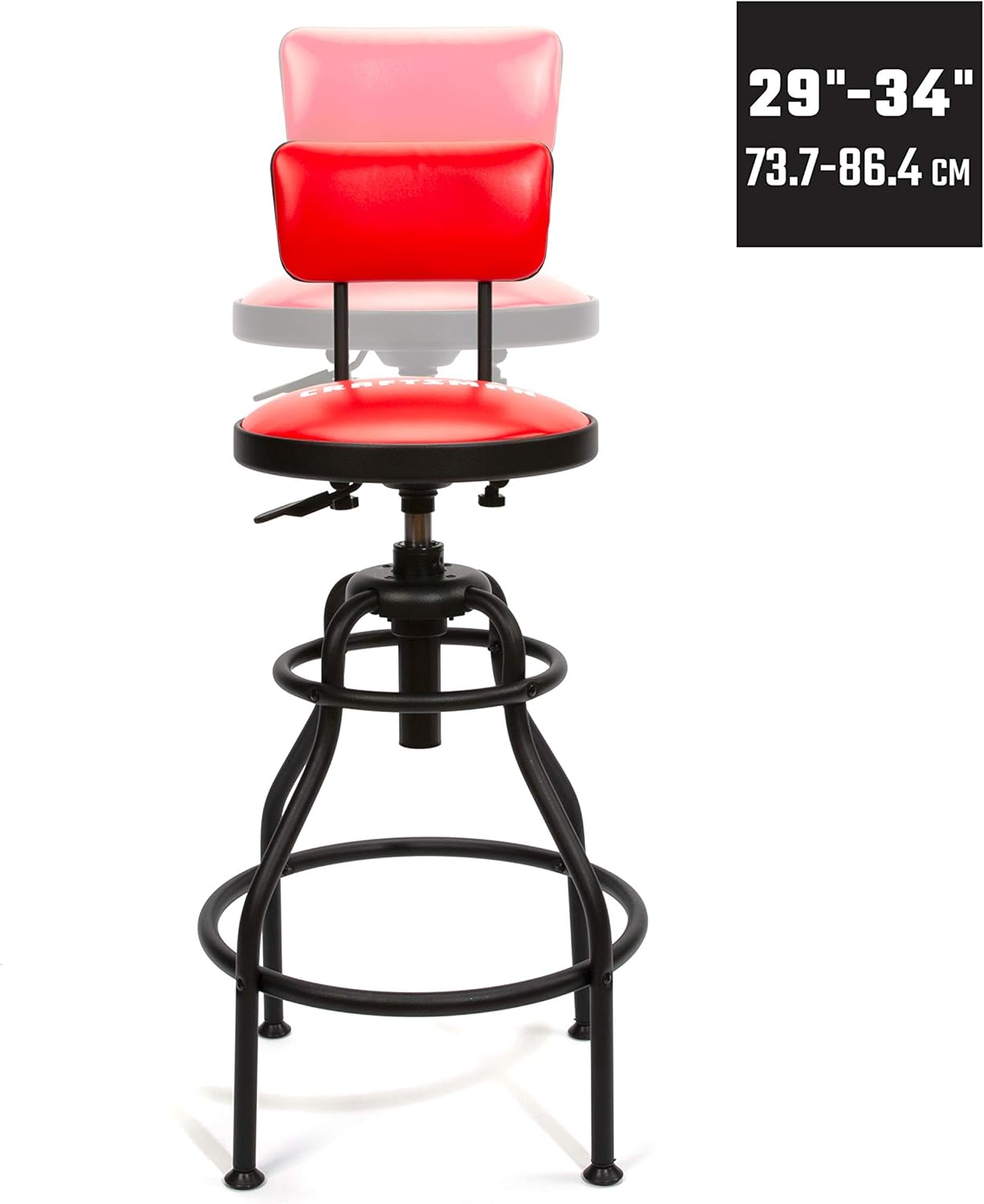 Craftsman Adjustable Height Work Shop Stool, 29 to 34-inches Tall, Rip-Resistant Padded Vinyl Seat, 300-lb Capacity, 360-degree Footrest, Non-Marring Feet