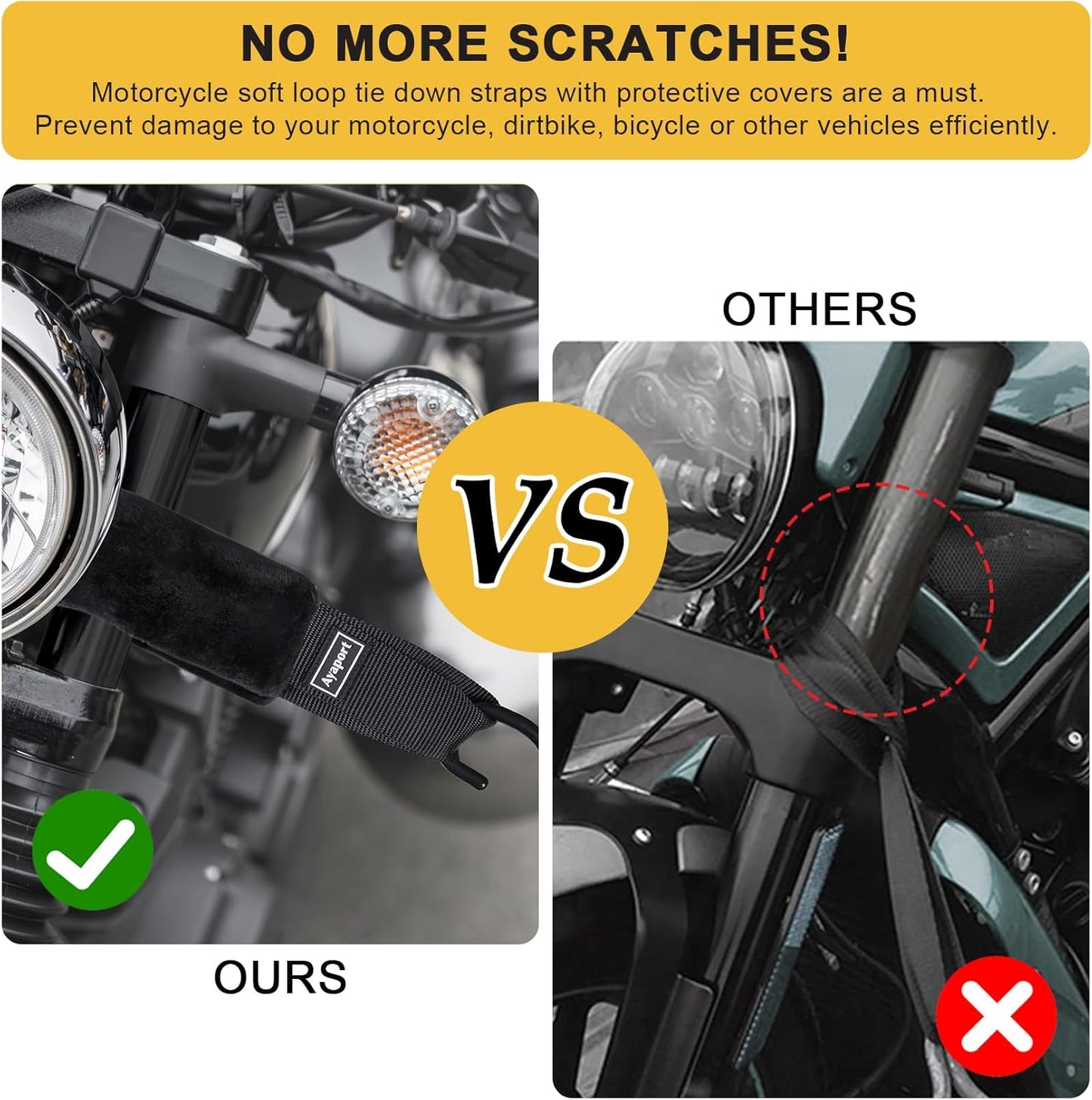 Ayaport Soft Tie Cover Set Include 4 pcs Synthetic Sheepskin Plush Covers and 4 pcs Soft Loop Tie Down Straps for Protecting Motorcycle, Dirt Bike, ATV, UTV etc. 1"x15"