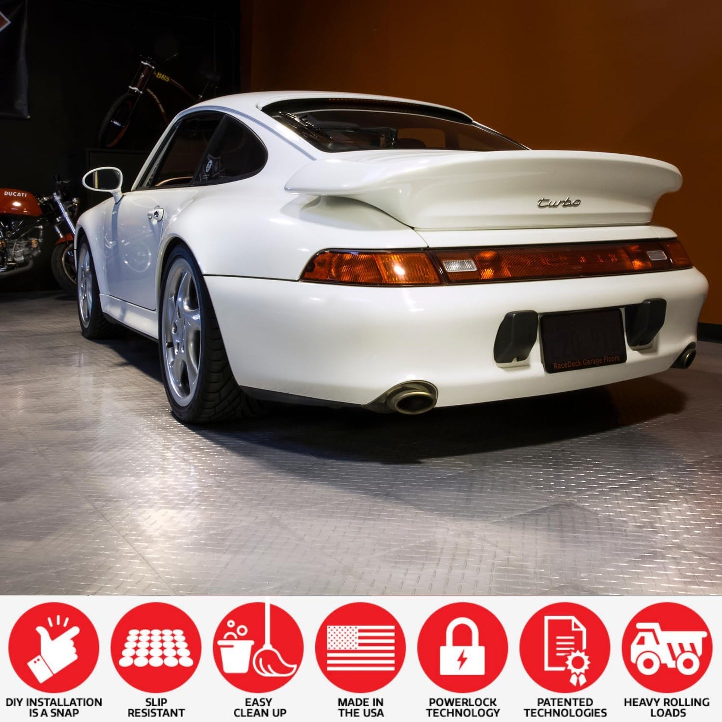 Big Floors RaceDeck Diamond Plate Design, Durable Interlocking Modular Garage Flooring Tile (Orange, 48 Pack of 12 x 12" Tiles)