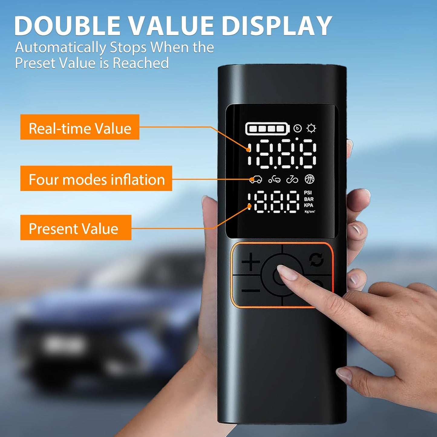 Tire Inflator Portable Air Compressor, 20000mAh 180PSI & 4X Faster Air Pump- with Digital Pressure Gauge, LED Light and Auto Shut, Cordless Air Pump for Cars, Bikes, Balls, Motorcycles and More.