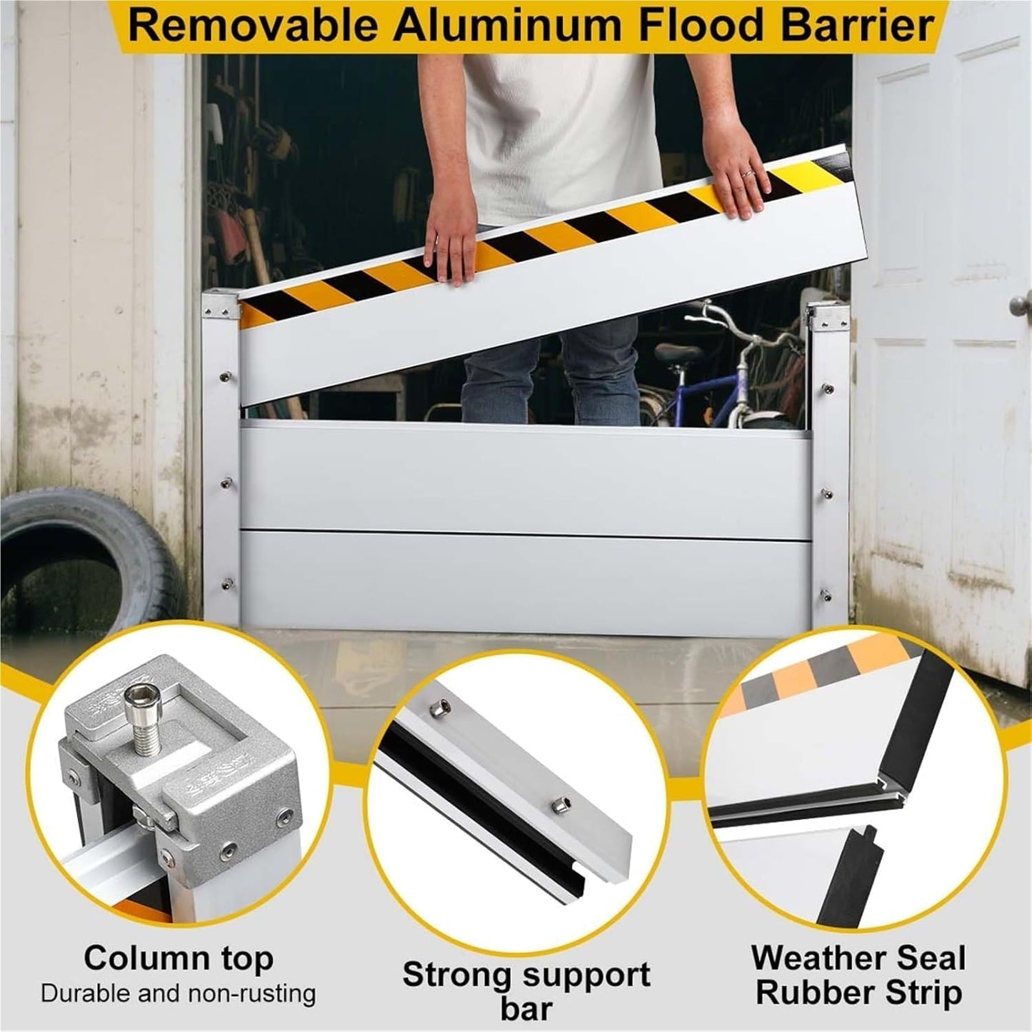 Reusable Heavy Duty Aluminum Flood Barriers for Home Exterior, Flood Protection Barriers Water Barrier Door Quick Detachable Garage Doors Detachable Mobile Rain Water Baffle ( H 55.1 inch L 13.5FT)