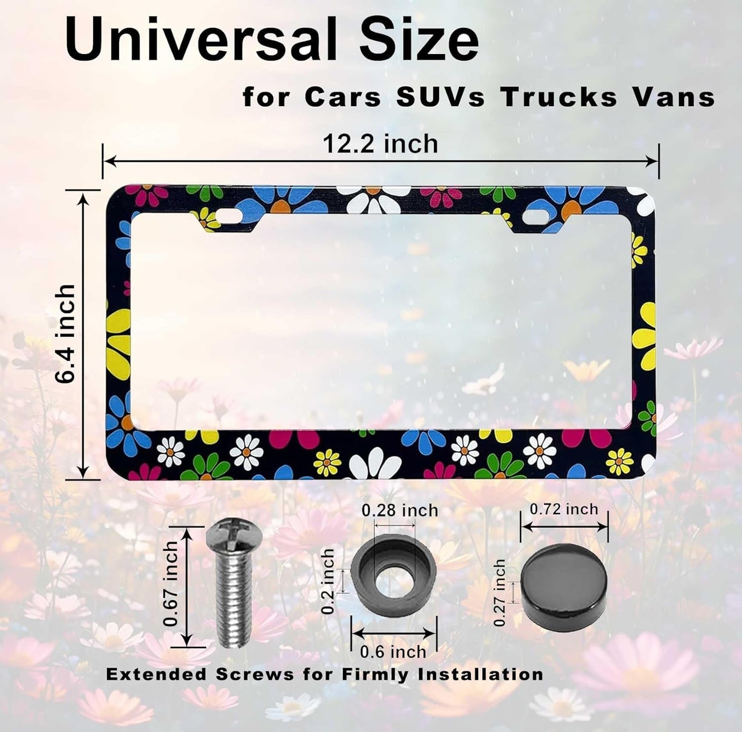 Hippie Flower License Plate Frame-2 Pack Colorful Daisy Blossom License Plate Cover Frame Aluminium Hippie Car Plate Frames Holder Cover Fit US Vehicles