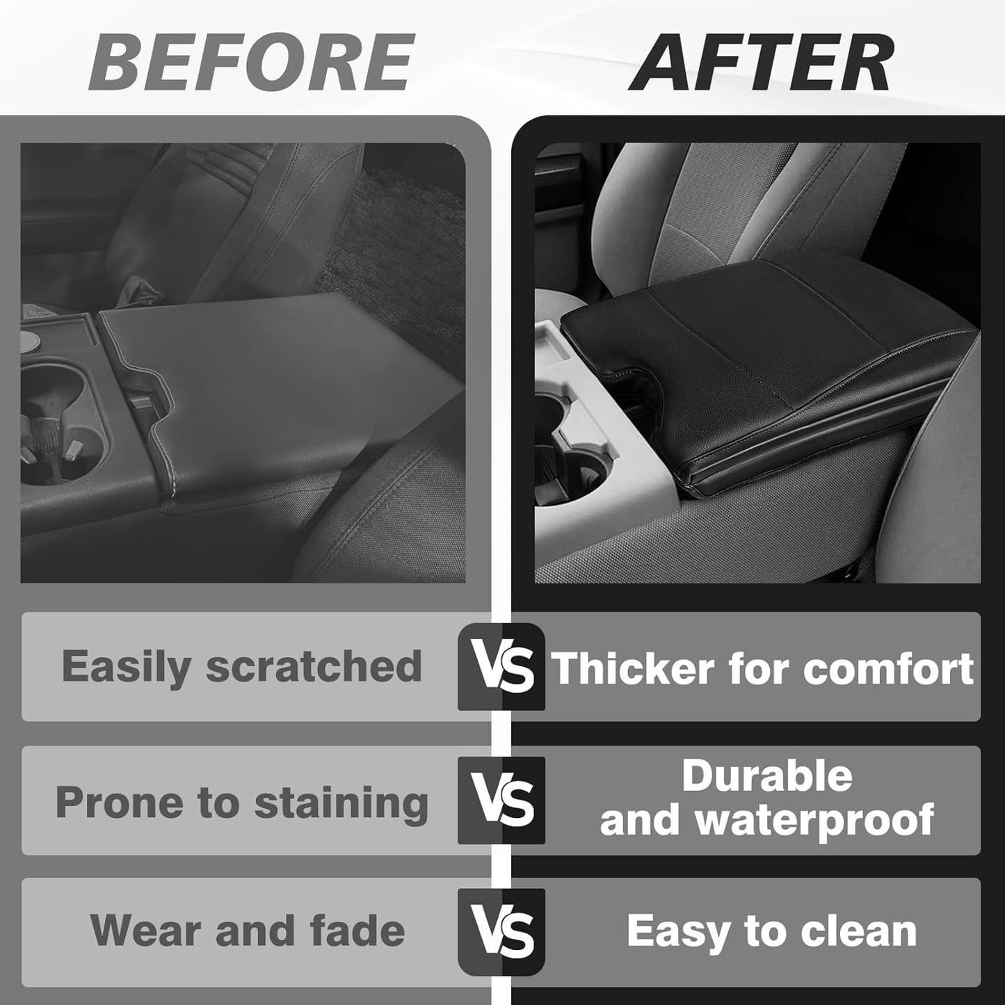 Muslogy Center Console Armrest Cover Compatible with Ford F-150 F150 2015-2024 2025 Comfort Armrest Pad Arm Rest Cushion Vegan Leather Protector 1-Inch Extra Thick(Jump Seat ONLY)