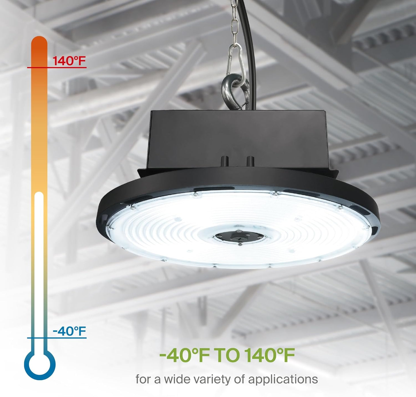 ASD LED High Bay UFO Light Fixture, Commercial Shop Lighting | Dimmable, IP69K Waterproof, DLC Premium, UL Listed | 400W 58600LM 5000K 277-480V | Warehouse, Garage, Workshop, Barn Lamp | Black