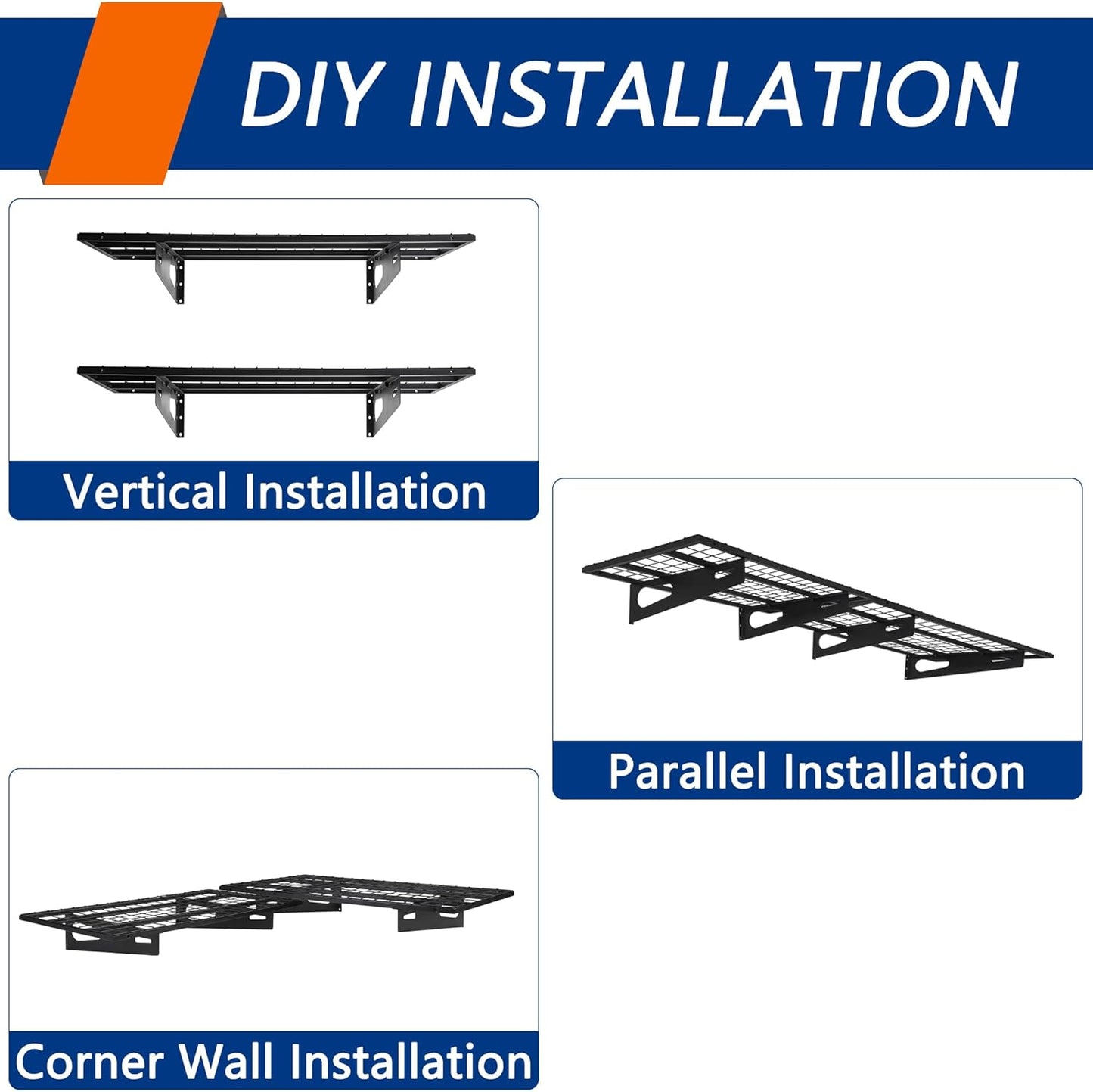 2-Pack 1.5x3FT Garage Shelving 17.7-inch-by-35.8-inch Wall Shelf Garage Storage Rack Wall Mounted Floating Shelves, Black