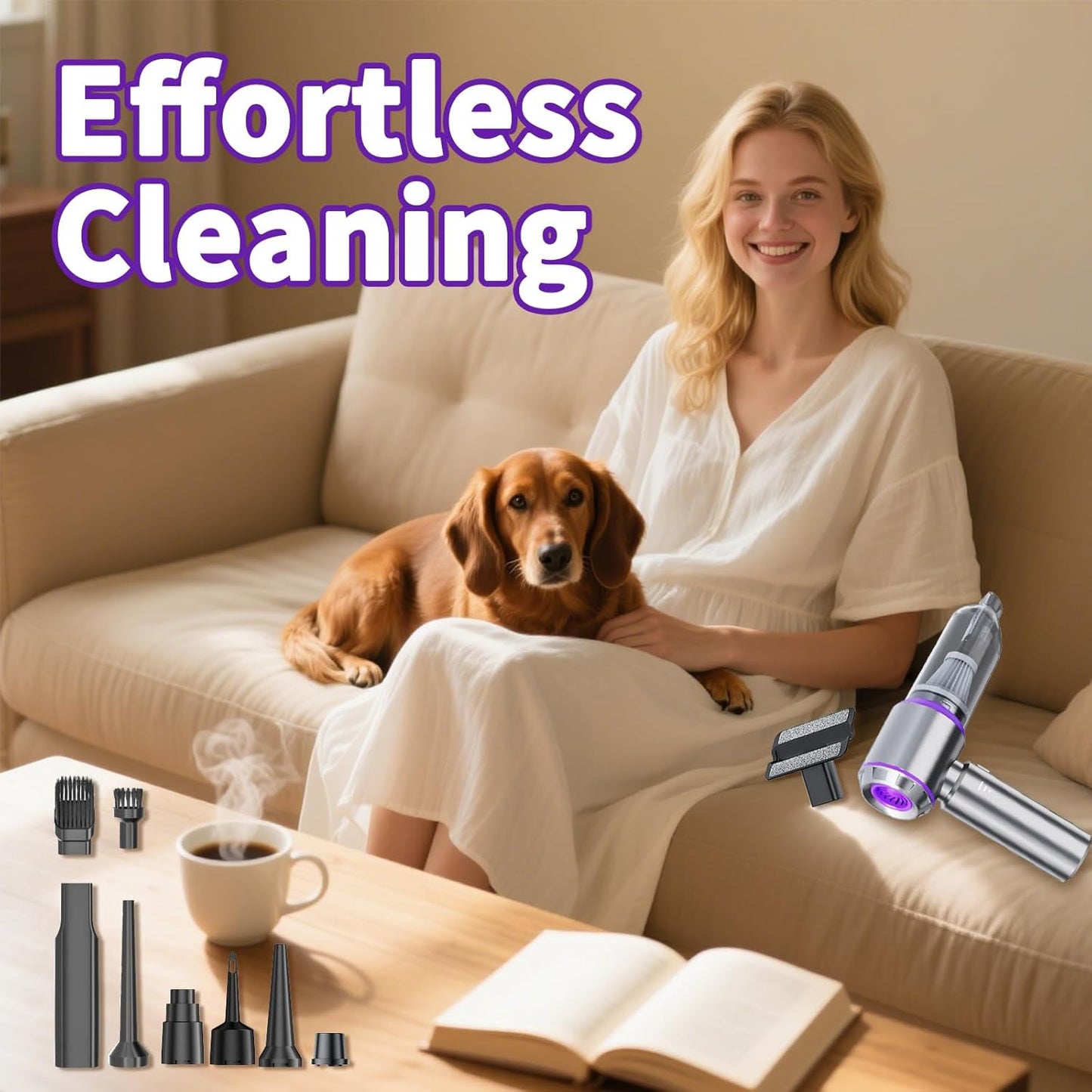 Handheld Car Vacuum Cleaner Cordless,21000Pa High Power Hand Held 3-Speed Adjustment and Multi-Nozzles Cleaner for Car, Home, Office, Pet Hair