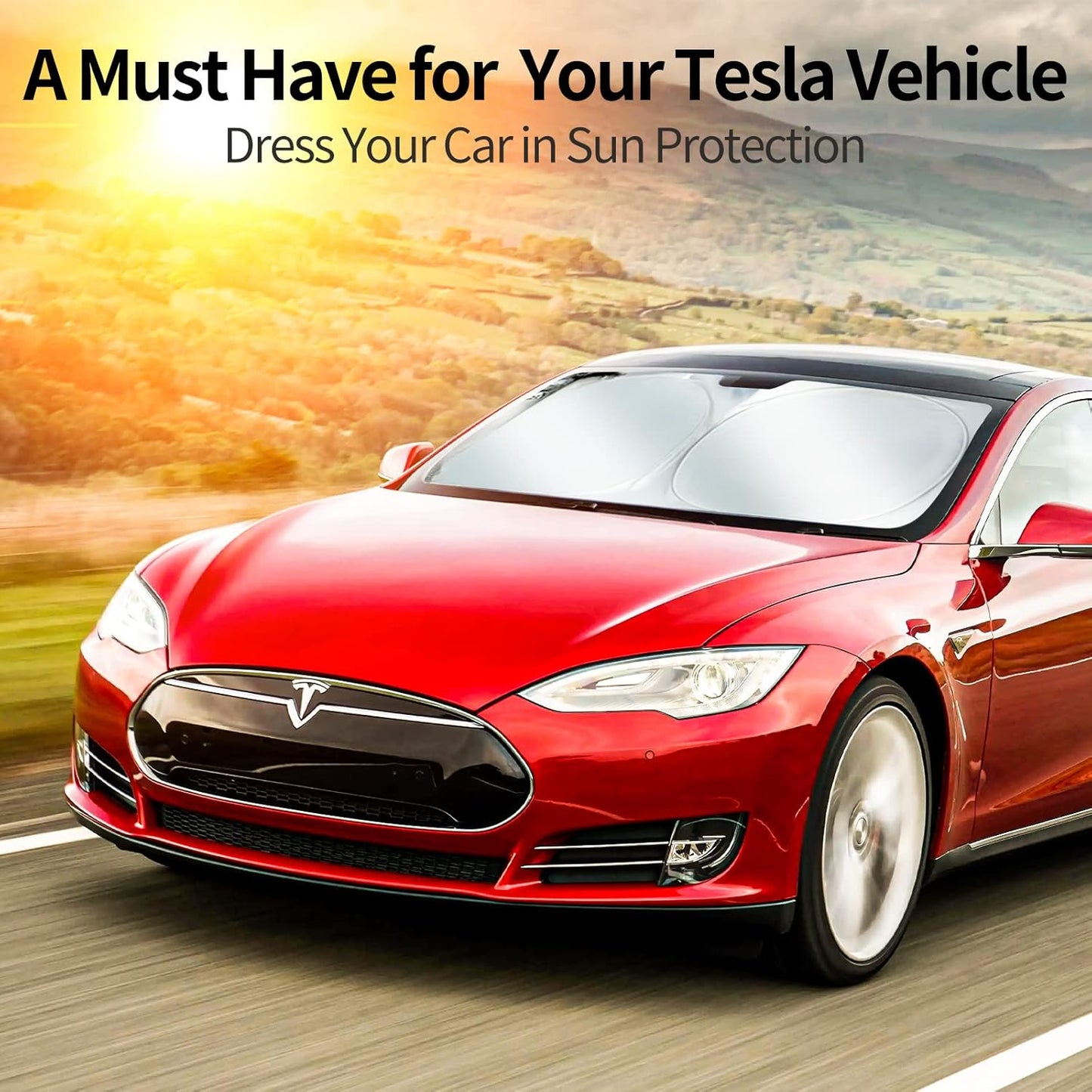 Upgraded Sunshade for Tesla Model 3/Y Windshield, Improved UV Protection Fabric, Metal Frame, Full-Size Foldable Front Sun Shade, Professional Accessories for Tesla Model 3/Y 2016 to 2025