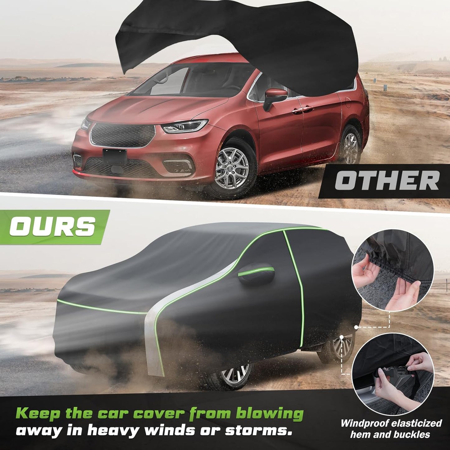 Mixsuper Liner Car Cover for Chrysler Pacifica 1999-2026, 7 Layers Waterproof Car Cover Accessories for Pacifica with Zipper Door, Windproof Straps, Reflective Strips, Anti-UV, All Weather