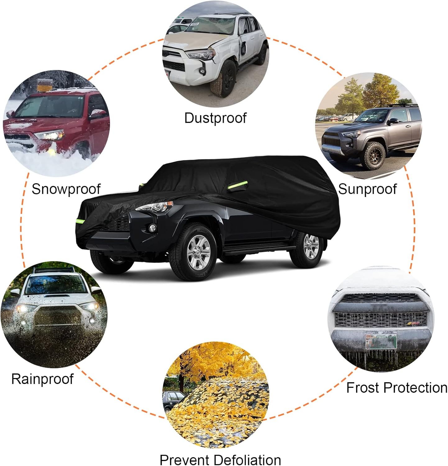 Waterproof Car Cover Compatible with 2002-2025 Toyota 4Runner, 210T Polyester with Cotton Liner Car Covers with Zipper Door Reflective Strips Lock for Snow Rain Sun Dust Protection