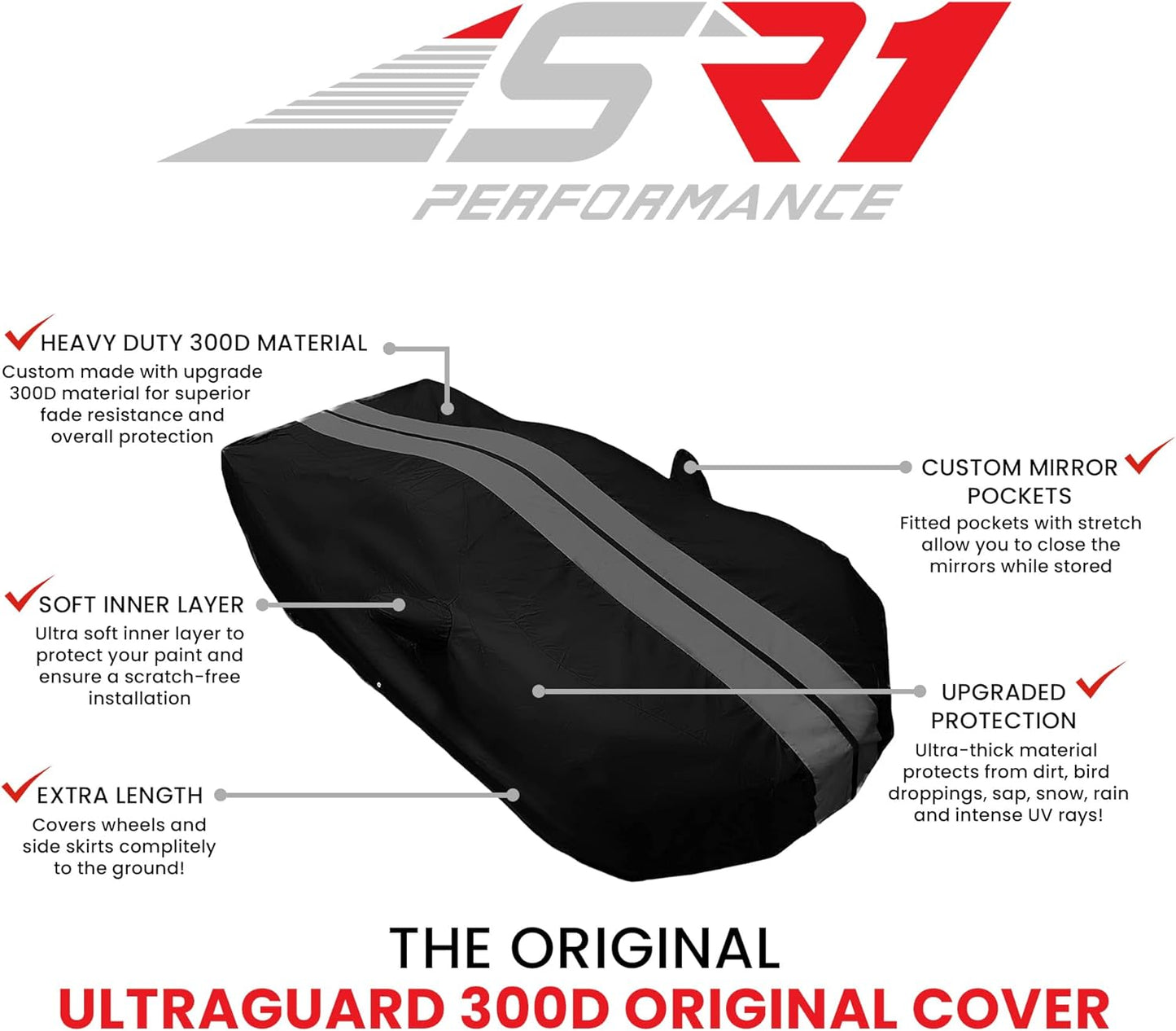 C6 Corvette Car Cover - Custom Fit Outdoor/Indoor UV & Rain Protection - Ultraguard Plus 300 Denier High End for 2005-2013 C6, Grand Sport, ZR1, Z06 Corvettes (Red/Black)