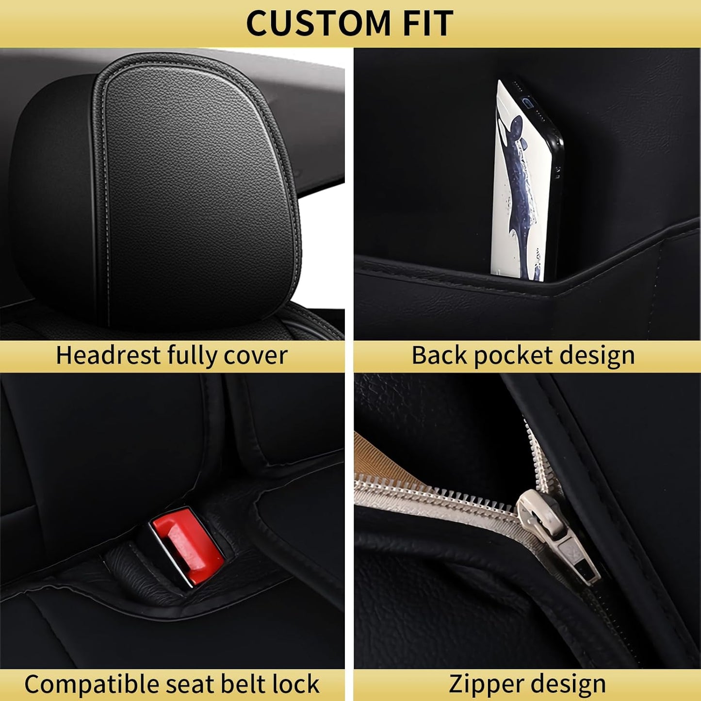 AOMSAZTO Ford Ranger Seat Covers: Front Seat Covers Custom Fit 2019 2020 2021 2022 2023 2024 2025 Ford Ranger XLT/XL/Lariat Waterproof Leather Seat Protector(2 Front Seats, Black)