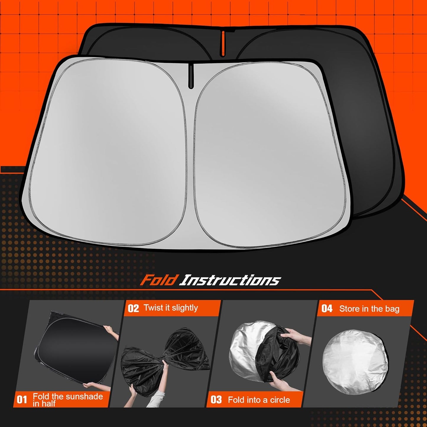 Custom Fit Windshield Sun Shade for Toyota Corolla 2020-2024 2025- Full Coverage, 210T Reflective Fabric, Double-Layer Design - Blocks 99% UV Rays, Keeps Car Cool, Easy to Install and Store
