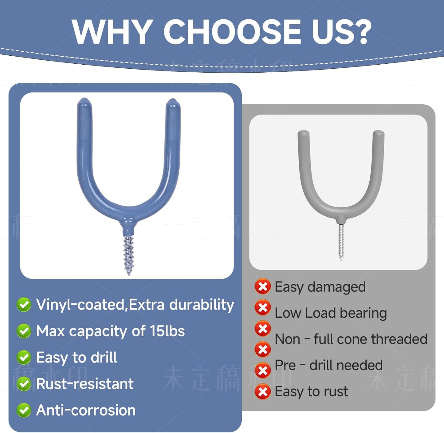 6 Pack Garage Storage System Steel U Hooks with Anti-Slip Coating Home Improvement and Organization Screw in Hooks Easy Wall Mounting Heavy Duty Bike and Ladder (Grey, 6 Pack)