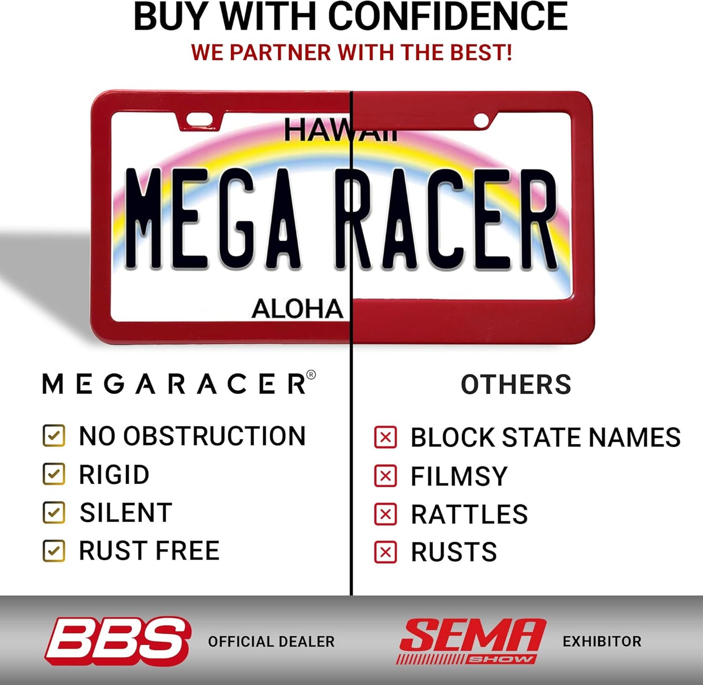 Premium Slim Red License Plate Frame – 1 Pack, Rust-Free Stainless Steel, Street Legal & Rattle-Free, Universal Fit with Screw Covers, Sleek Thin Metal Front or Rear Car Tag Holder for Men & Women