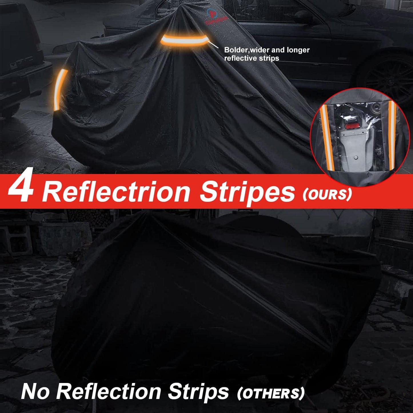 Comnova Motorcycle Cover 81 Inch - 600D Outdoor Moped Cover with Lock Hole Universal Fit, Heavy Duty & Waterproof Motor Cycle Protection for Harley, Honda, Kawasaki, Fit Up to 81" Motorcycles