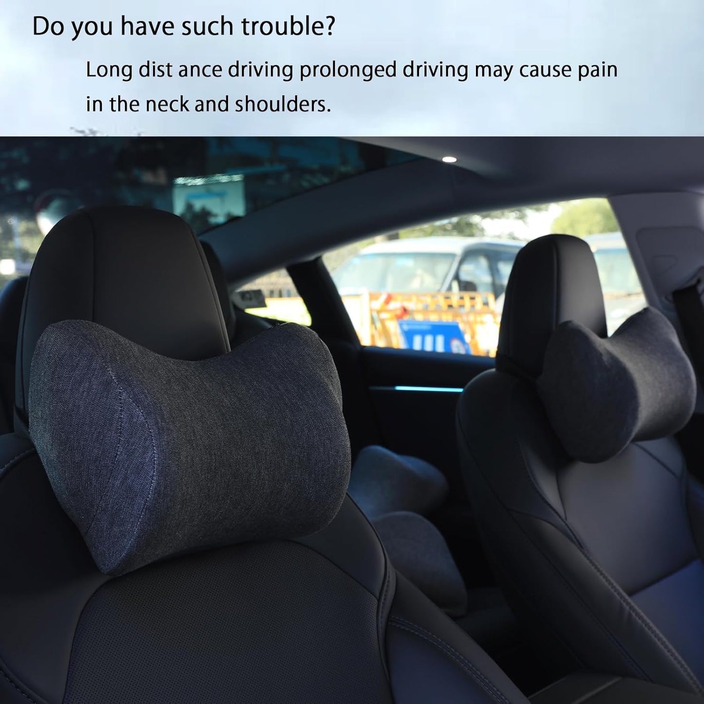 Car Neck Pillow for Driving Gaming Chair Neck Pillow with Adjustable Strap and Removable Cover, Memory Foam Headrest Pillow for Chairs, Ergonomic Design, 2 Pack