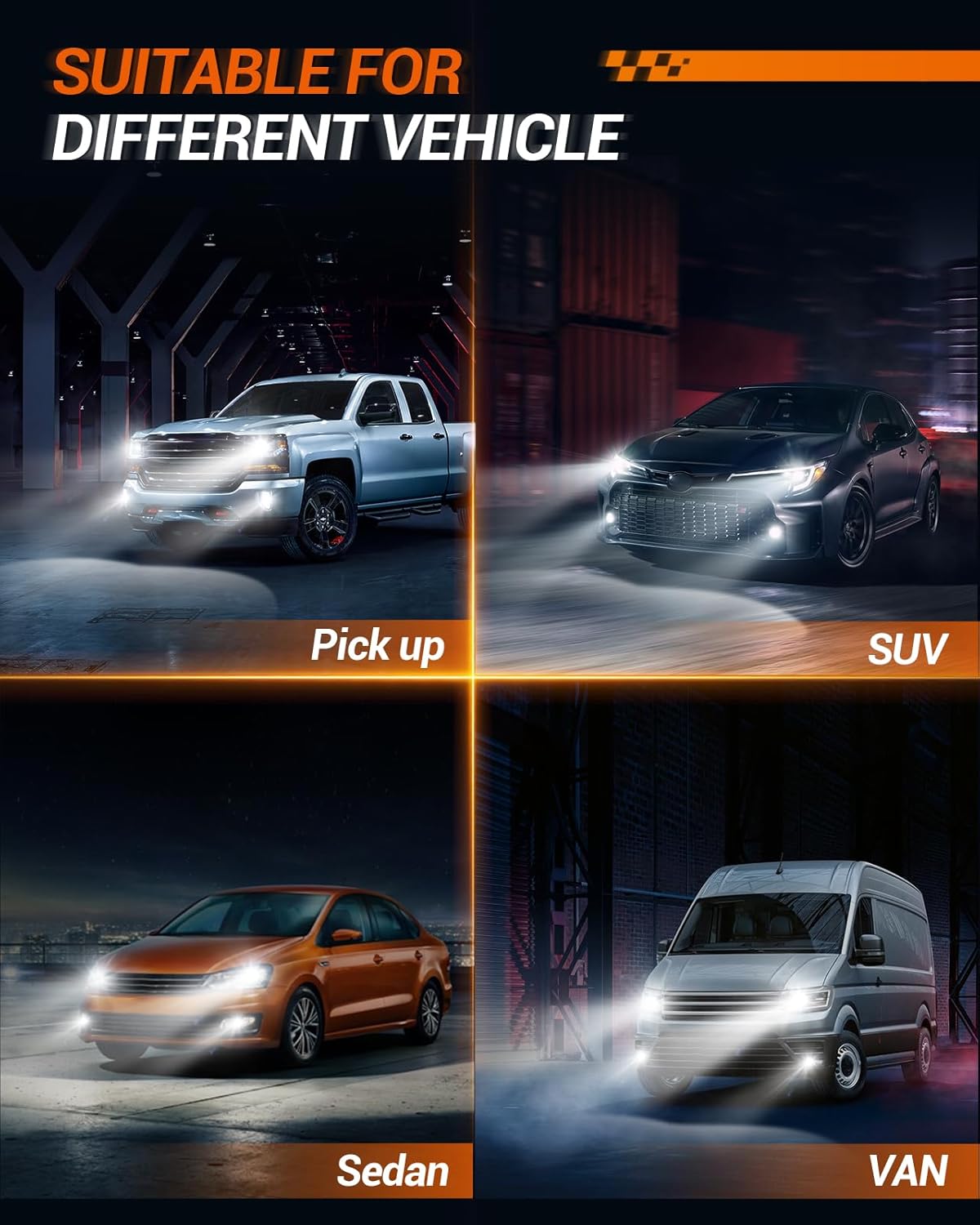 SEALIGHT H11 H8 H16 LED Fog Light Bulbs or DRL, Real 360° illumination Fog Bulbs, 6000K 400% Brightness Upgraded, H16 Front Fog Lamp,Non-polarity, Pack of 2, Plug&Play