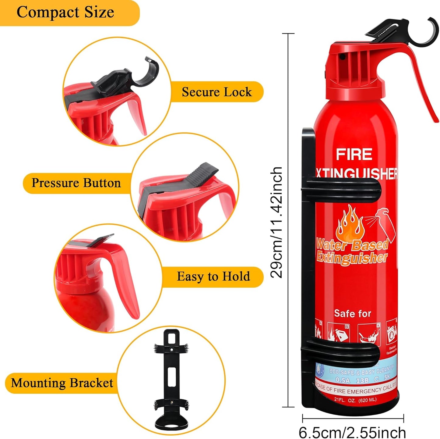 Fire Extinguisher for Home with Mount, 6 Pack Upgraded 8-in-1 Portable Fire Extinguishers For Vehicle Car Boat Marine Kitchen Emergency Supplies, Water-Based Extinguisher For A, B, C, K Fire Types