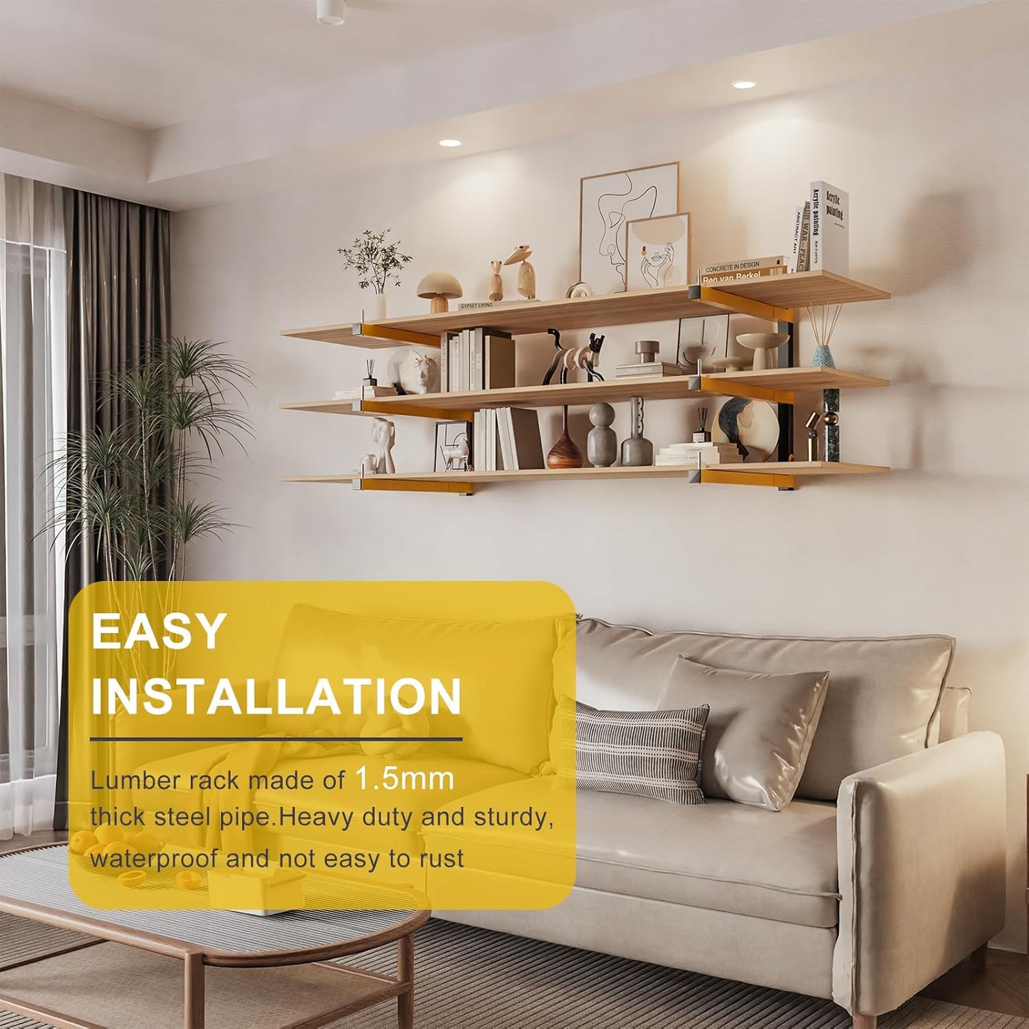 4 PACK Lumber Storage Rack Wall Mount Wood Organizer Storage Racks Heavy Duty Shelf Brackets with 6-Level System 720 LB Sturdy Folding Garage Wall Shelving, Snowboard Rack for Indoor and Outdoor