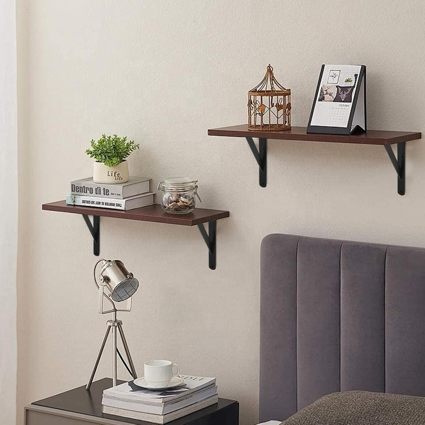24 Pack L8 x H 6" Black Heavy Duty Shelf Brackets with Screws Metal Shelf Brackets Shelf Support Angle Brackets for Shelves L Brackets Heavy Duty Floating Shelf
