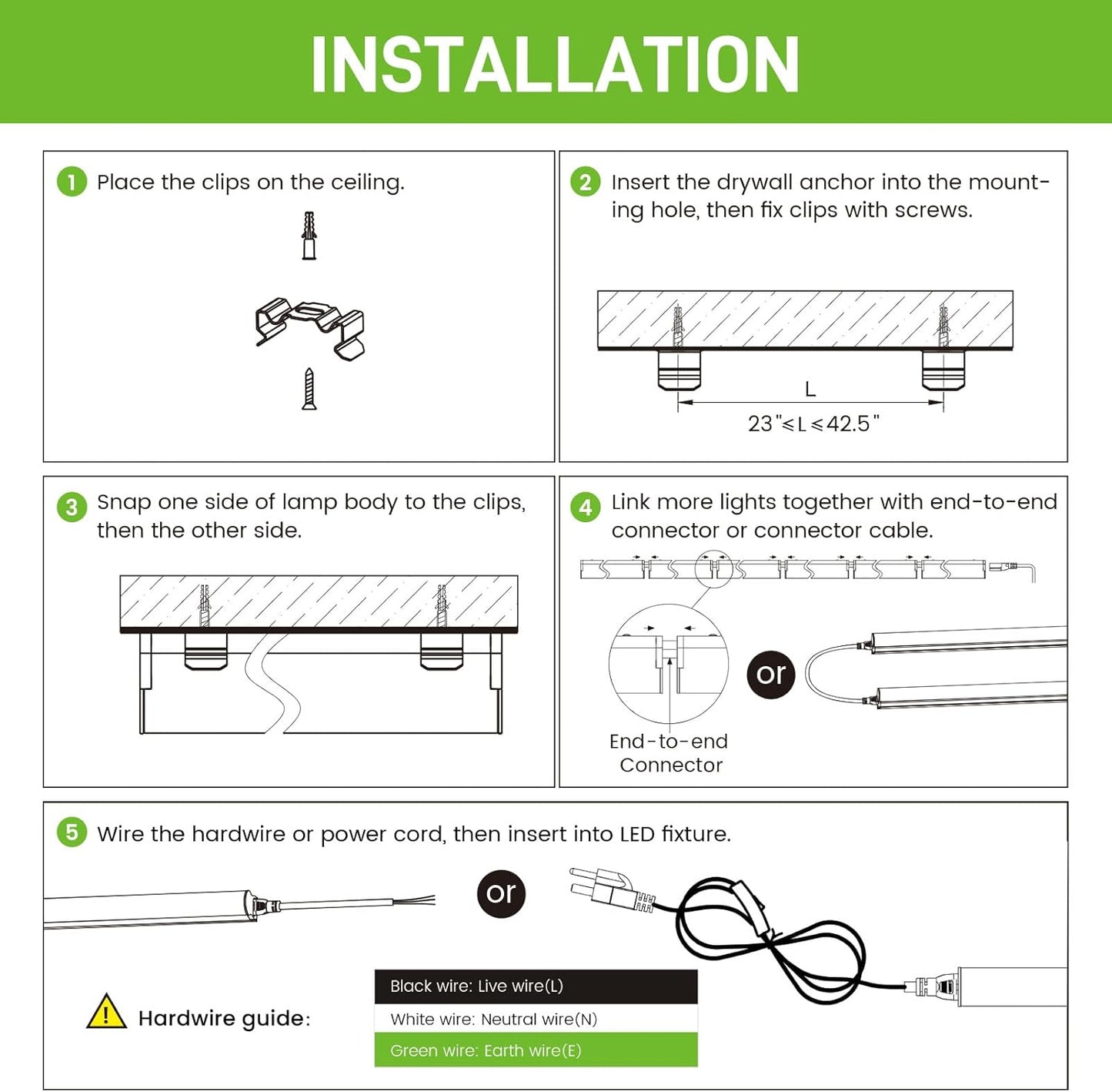 Pak LED Shop Lights, 4FT T5 Integrated Utility Fixture, 2300LM 6500K Cool White, 20W Energy Efficient Linkable LED Tube Lights for Garage, Workshop, Basement, FCC Certified, 2 Pack