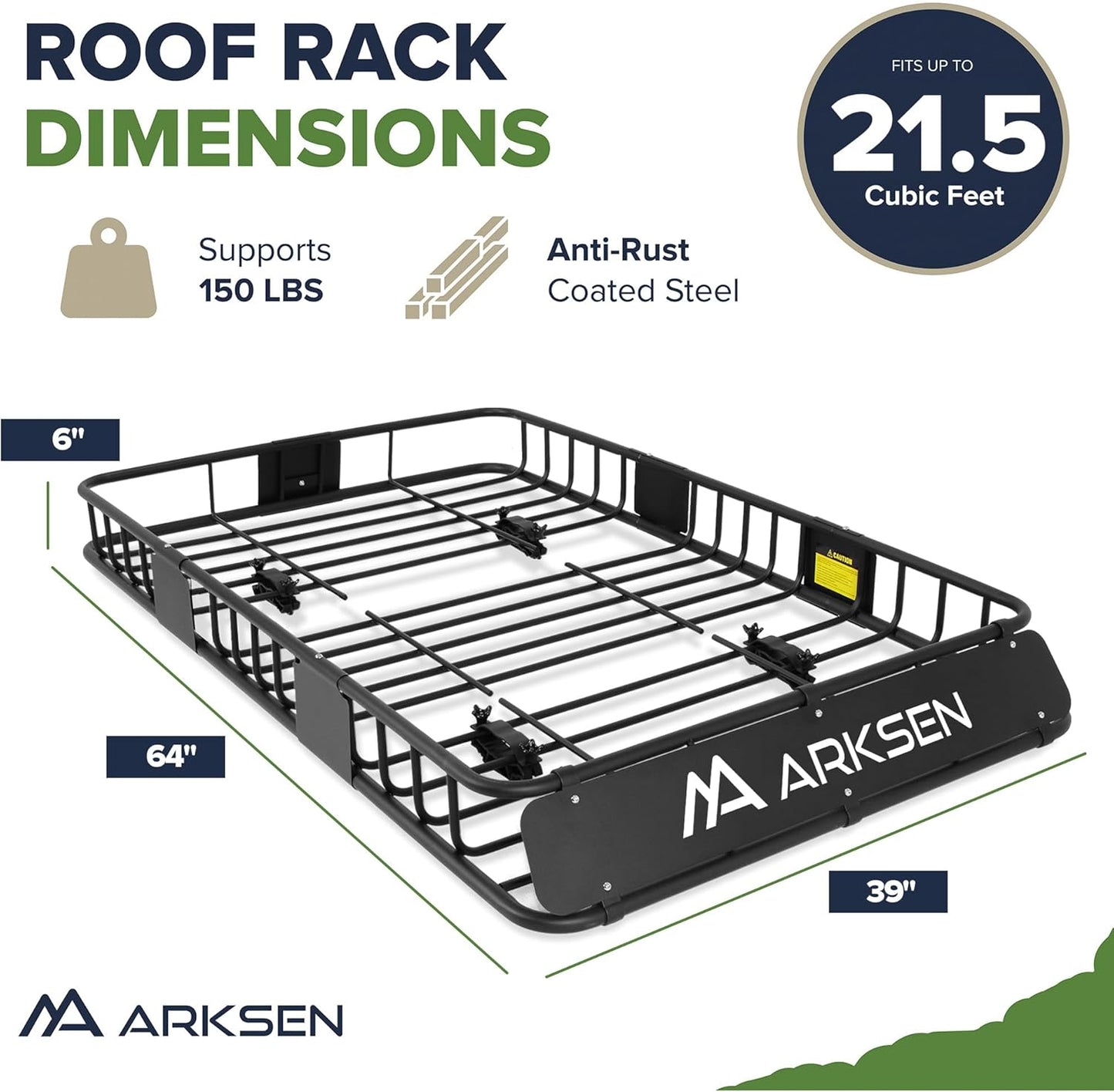 ARKSEN 64 x 39 x 6 Inch Universal 150LB Heavy Duty Roof Rack Cargo with Extension Car Top Luggage Holder Carrier Basket for SUV, Truck, & Car Steel Construction