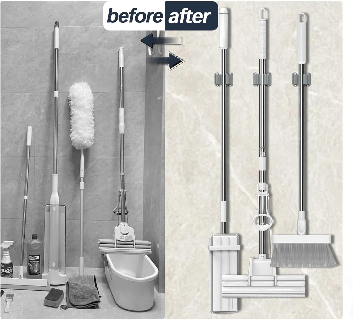 3-H 45 Pack Mop and Broom Holder Wall Mount Big Size Hanging 1 KG Extra,Broom Hanger Wall Mount for Hanging and Organizing Shove Rake Yard Tools in Shed Kitchen Laundry Room Bathroom Garden(grey)