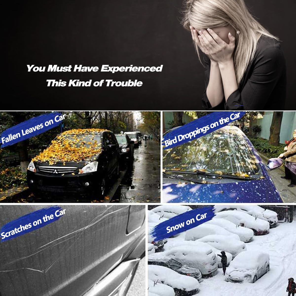 AUQDD 6-Layers PEVA New Material Sedan SUV Full Padded Car Cover Waterproof All Weather Weatherproof UV Sun Protection Snow Dust Storm Resistant Outdoor Exterior Custom Form-Fit Straps 214"-232" Black