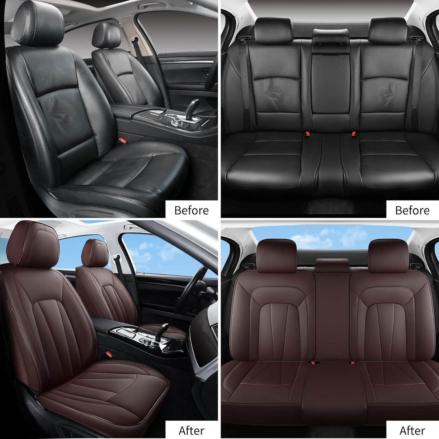 Leather Car Seat Covers,Brown Seat Covers for SUV,Sedans and Trucks,Waterproof and Breathable Automotive Front and Rear Seat Covers,Luxury Car Seat Protectors,Universal Car Seat Cushions