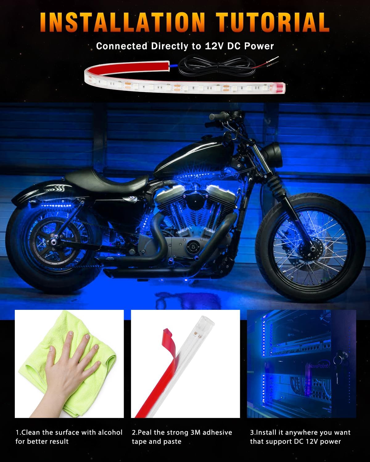 Qasim LED Strip Lights Car Boat Truck Interior Exterior Lighting, Waterproof Auto Front Grill Ambient Lighting, Golf Cart Motorcycles Underglow LED Light Blue 32CM 12V-Pack of 6