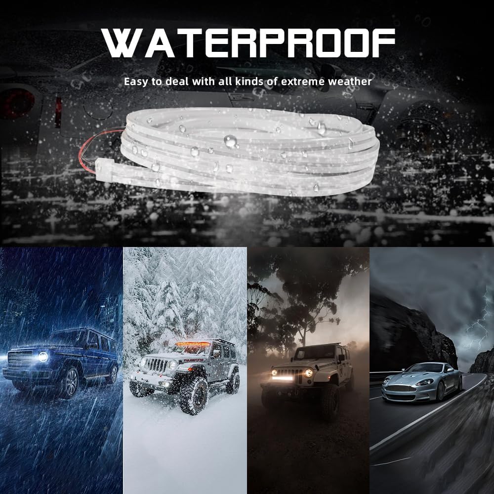 Car LED Strip Light For Trunk, 158Inch IP67 Silicone Waterproof Neon Light Strip Embedded, Flexible Cutting Universal Auto Interior Lights(White)