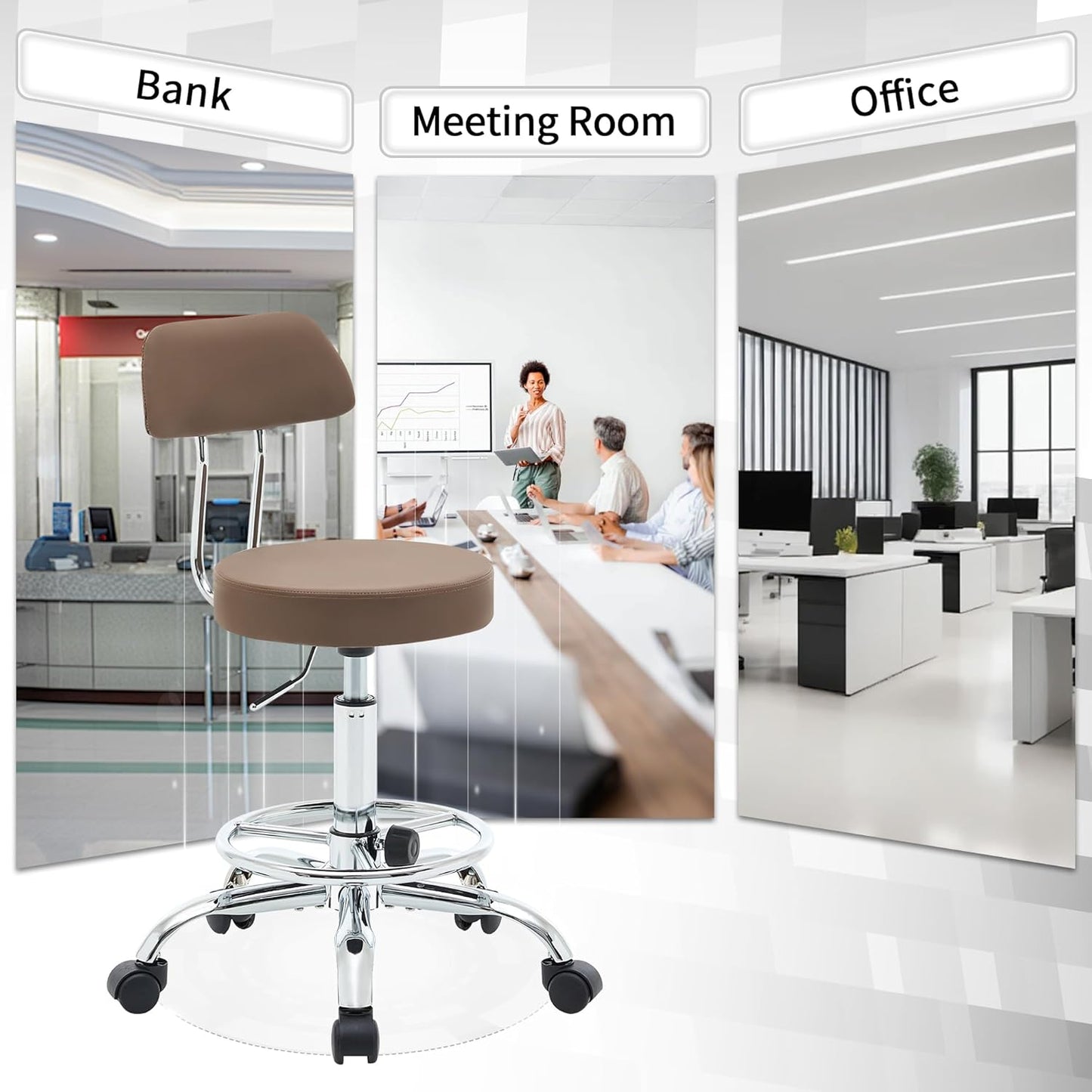 Office Drafting Chair (Rolling Office Stool) (Adjustable Height Footrest Massage Chair 19.56’’-26.6’’) Lab Stool with Back (Coffee Brown)