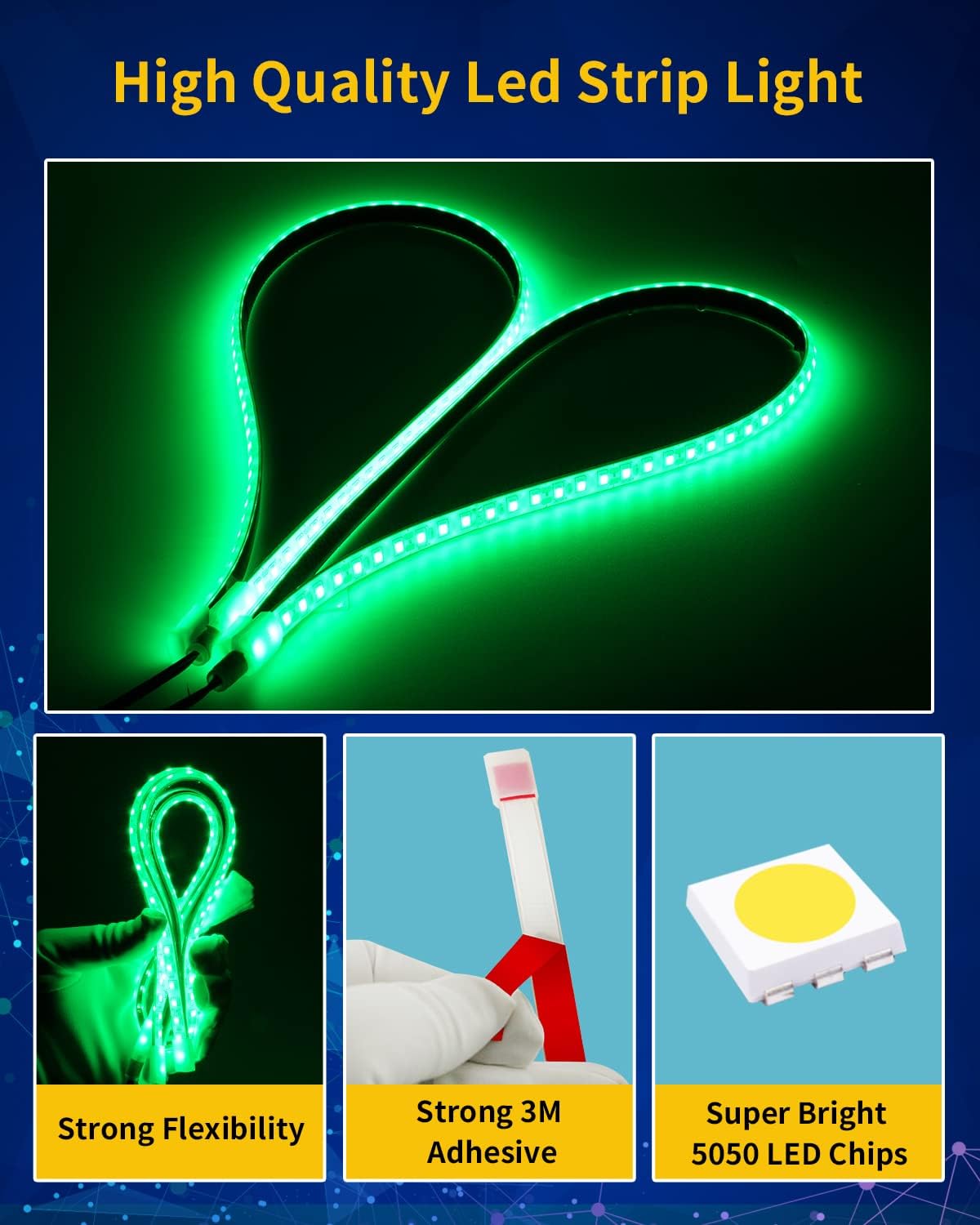 Green Led Strip Lights,24inch 12V Interior Light Strip IP68 Waterproof Cuttable for Car Motorcycles Boat Golf Cart Truck Cargo Home Decoration with Strong Nano Tape(4PCS)