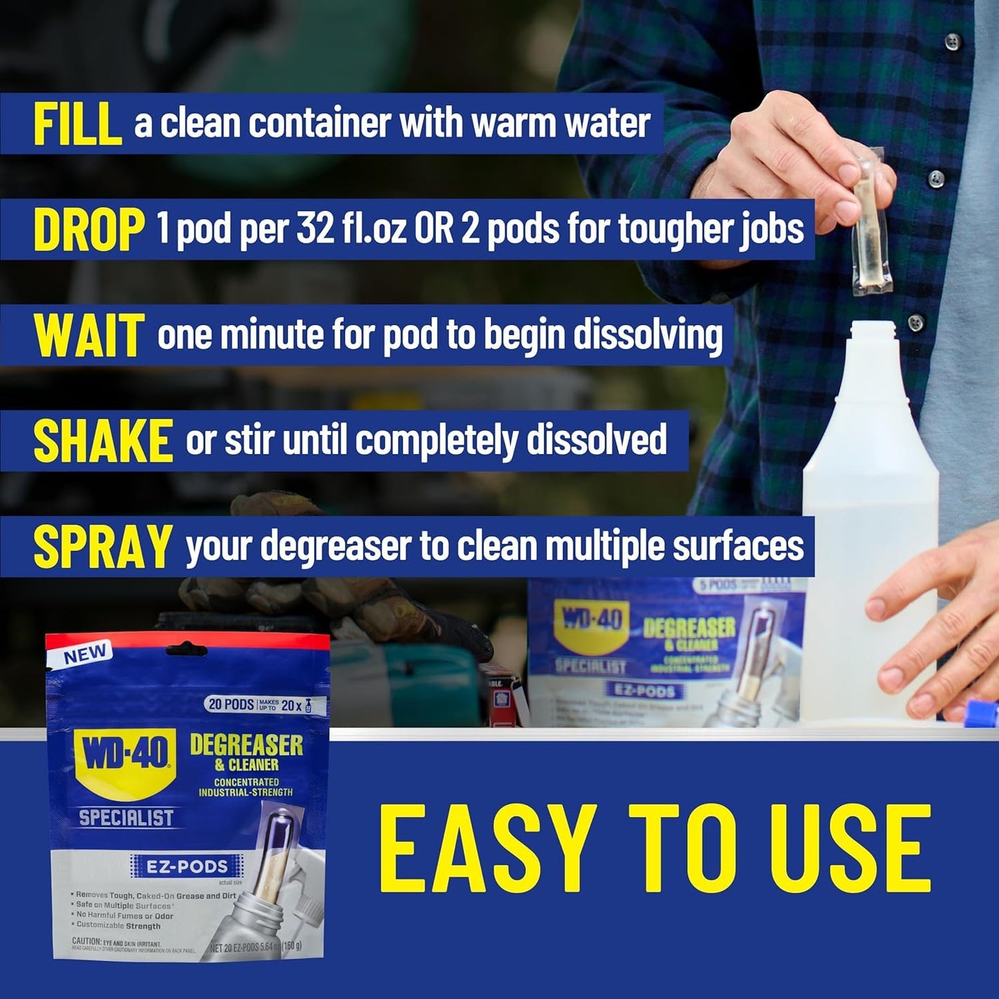 WD-40 Specialist Degreaser and Cleaner EZ-PODS, Customizable Industrial-Strength Concentrate, Multi-Surface Cleaning Solution, 6-Pack of 5-Count, 30 PODS Total