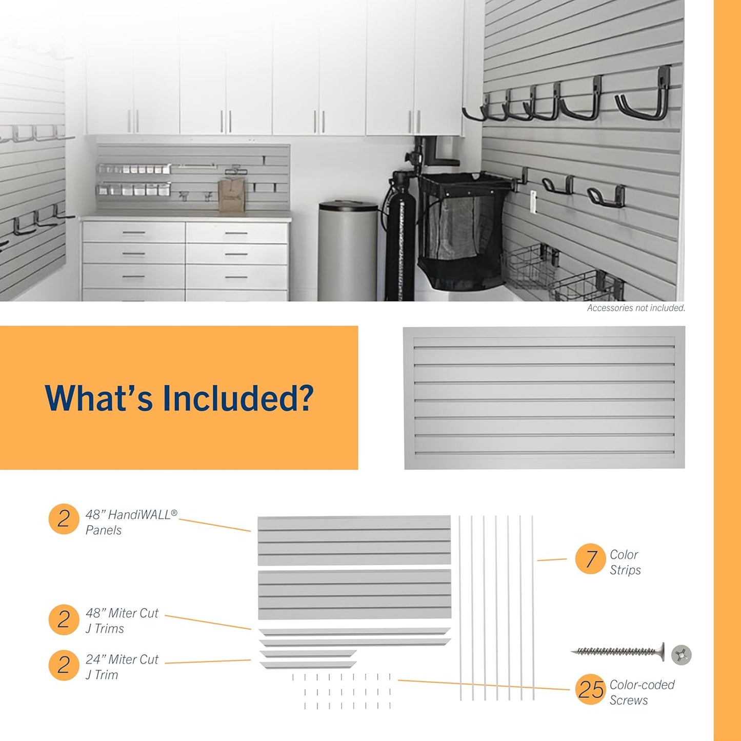 HANDIWALL (GRAY) PVC Slatwall Garage Wall Organizer, 4x2ft Heavy Duty Framed Slatwall Panel Storage Kit, Wall Mount Organizing Storage System For Slatwall Accessories