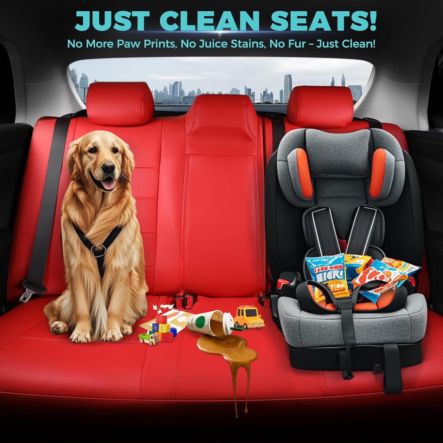 for Toyota Camry Seat Covers L LE XLE 2012 2013 2014 2015 2016 2017 - Custom Fit Car Seat Covers Full Set, Waterproof Breathable Luxury Leather Seat Covers for Cars, Red Not for Hybrid